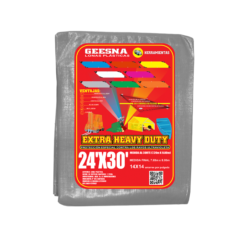 LONA PESADA GRIS/NEGRO 24X30 FT 180 G 7.20X9.00 MTS GEESNA | 5864